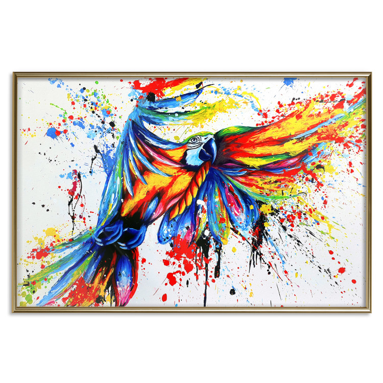 Poster Phenomenal Flight - abstract flying colorful parrot on a white background 127321 additionalImage 21