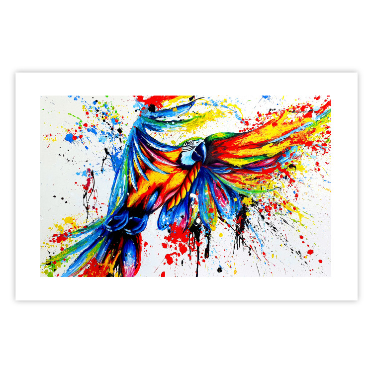 Poster Phenomenal Flight - abstract flying colorful parrot on a white background 127321 additionalImage 25