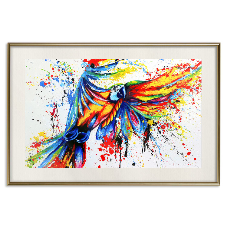 Poster Phenomenal Flight - abstract flying colorful parrot on a white background 127321 additionalImage 20