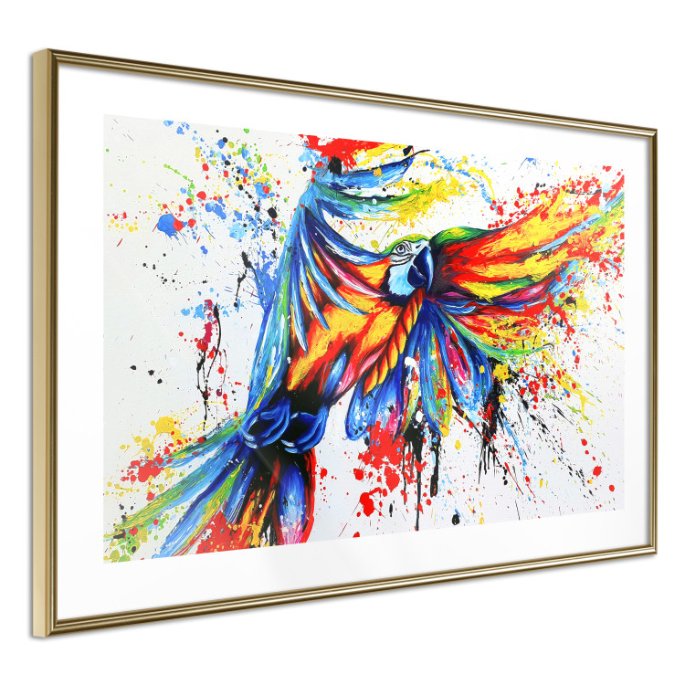 Poster Phenomenal Flight - abstract flying colorful parrot on a white background 127321 additionalImage 7