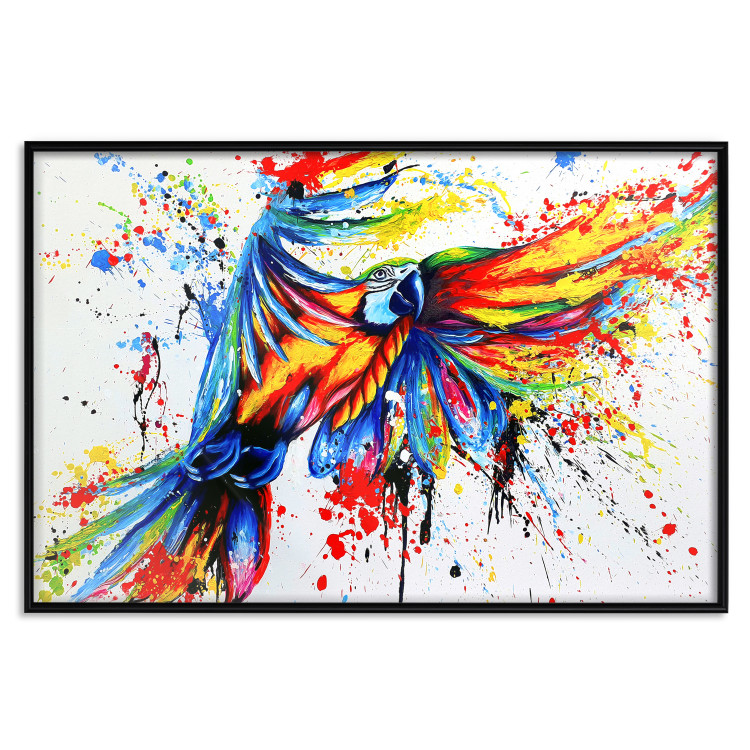 Poster Phenomenal Flight - abstract flying colorful parrot on a white background 127321 additionalImage 16