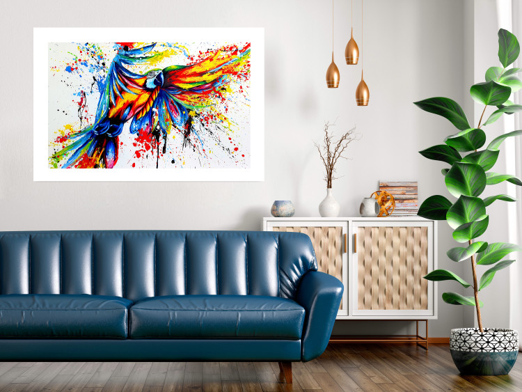 Poster Phenomenal Flight - abstract flying colorful parrot on a white background 127321 additionalImage 5