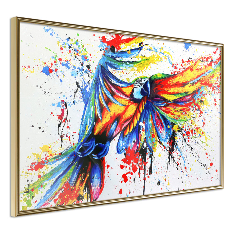 Poster Phenomenal Flight - abstract flying colorful parrot on a white background 127321 additionalImage 14