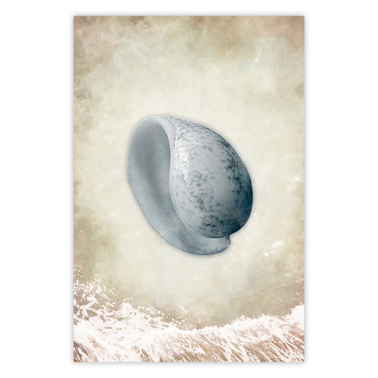 Wall Poster Tide - maritime composition of shell landscape on sand and wave background 127521