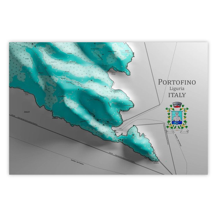Poster Portofino and Surroundings - map of the coast of Italy with a blue continent 131821