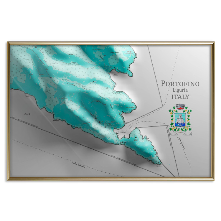 Poster Portofino and Surroundings - map of the coast of Italy with a blue continent 131821 additionalImage 15