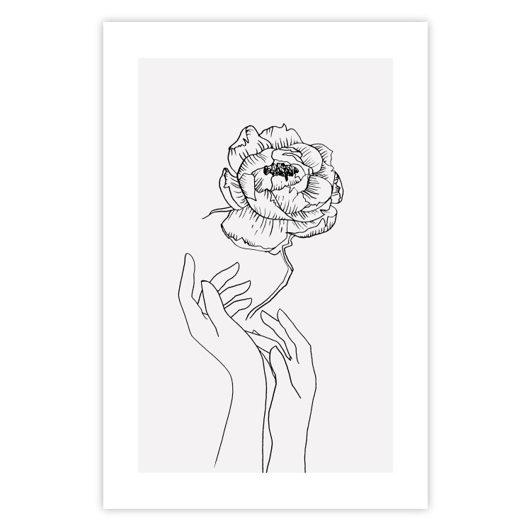 Poster Delicate Flower - line art of flowers and hands on a contrasting white background 131921 additionalImage 25