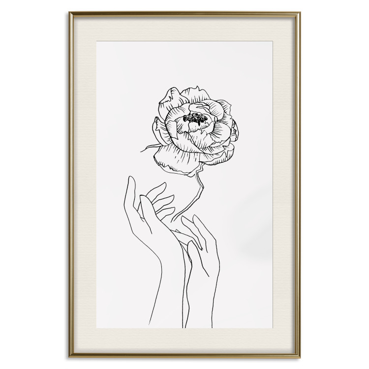 Poster Delicate Flower - line art of flowers and hands on a contrasting white background 131921 additionalImage 20