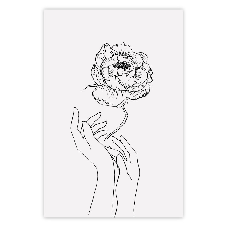 Poster Delicate Flower - line art of flowers and hands on a contrasting white background 131921