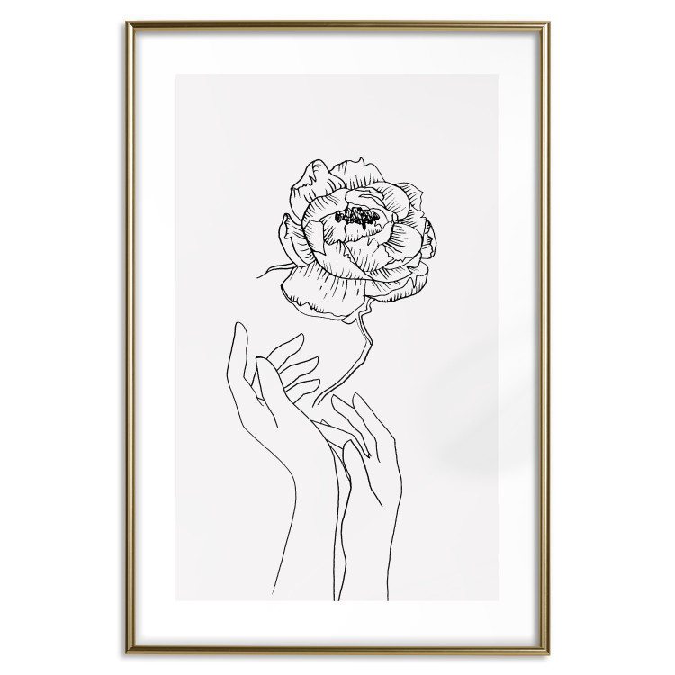 Poster Delicate Flower - line art of flowers and hands on a contrasting white background 131921 additionalImage 16