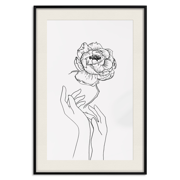 Poster Delicate Flower - line art of flowers and hands on a contrasting white background 131921 additionalImage 19