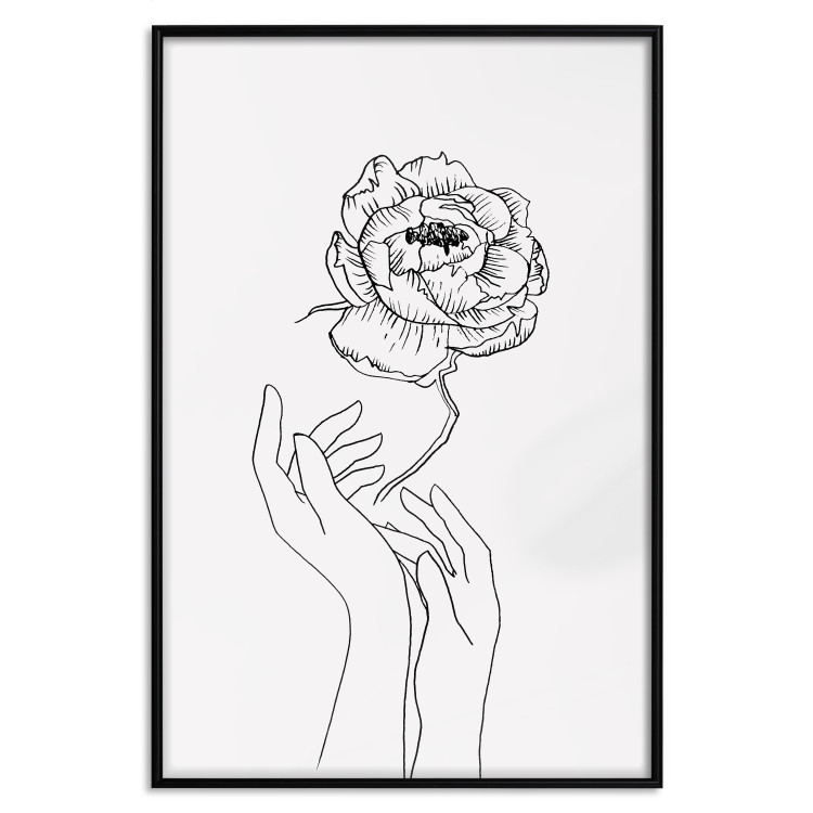 Poster Delicate Flower - line art of flowers and hands on a contrasting white background 131921 additionalImage 18
