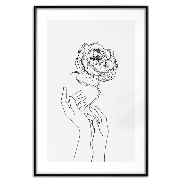 Poster Delicate Flower - line art of flowers and hands on a contrasting white background 131921 additionalImage 15