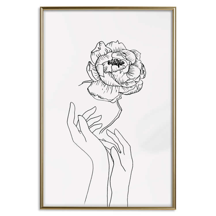 Poster Delicate Flower - line art of flowers and hands on a contrasting white background 131921 additionalImage 21