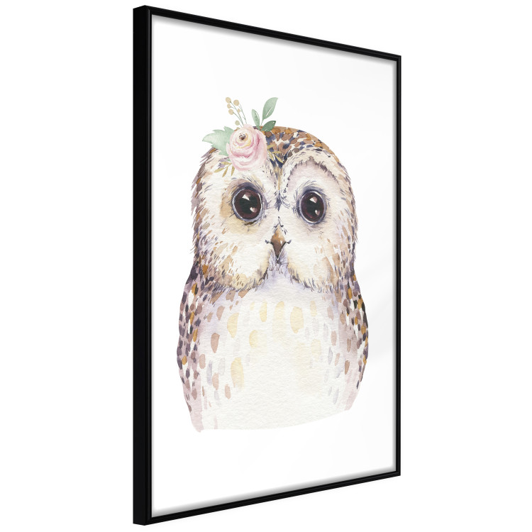 Wall Poster Cheerful Owl - portrait of an owl with a flower on a white contrasting background 135721 additionalImage 5