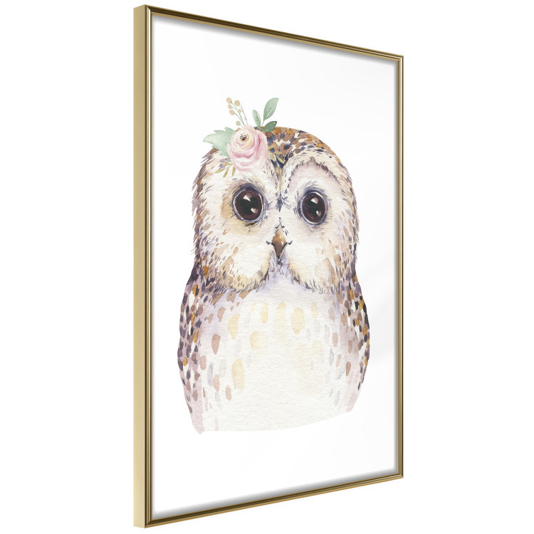Wall Poster Cheerful Owl - portrait of an owl with a flower on a white contrasting background 135721 additionalImage 3