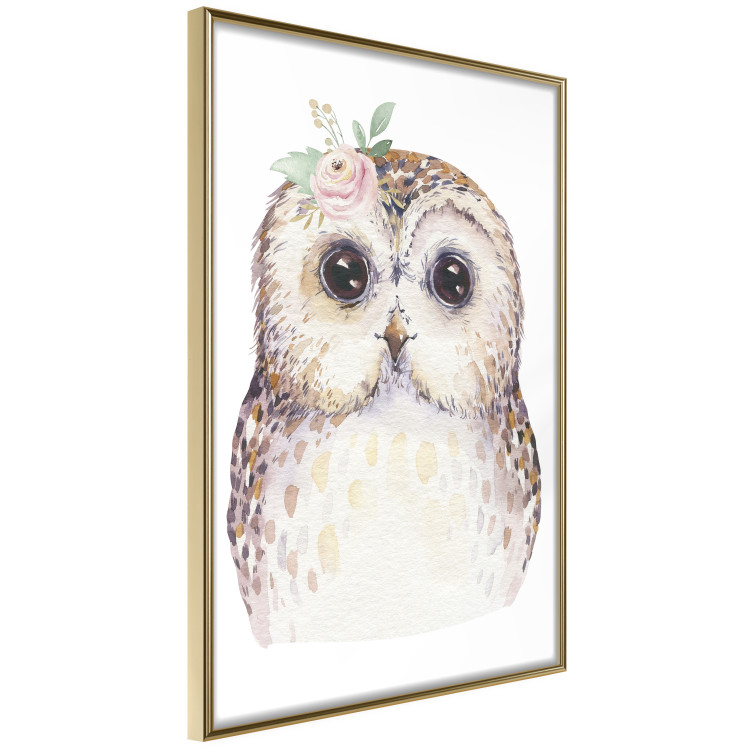 Wall Poster Cheerful Owl - portrait of an owl with a flower on a white contrasting background 135721 additionalImage 4