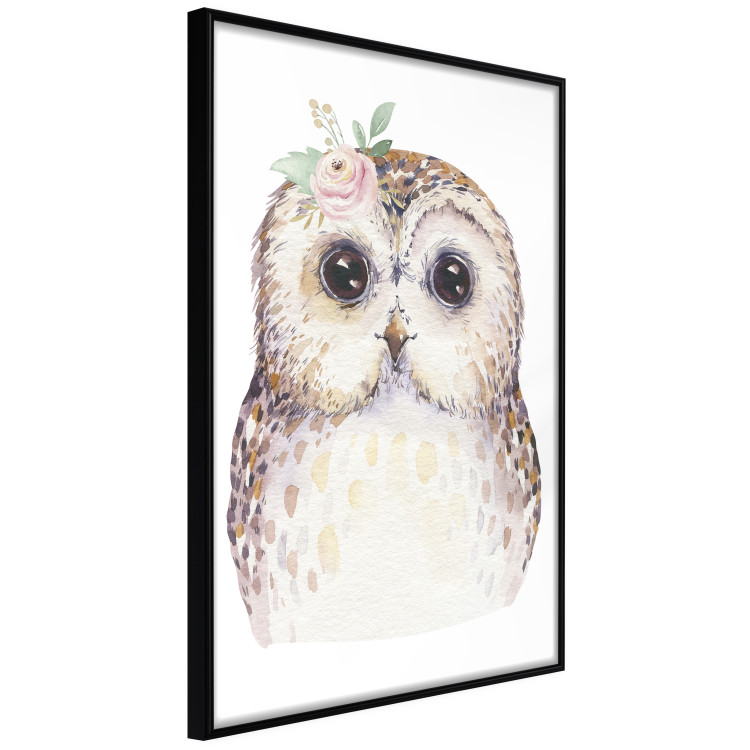 Wall Poster Cheerful Owl - portrait of an owl with a flower on a white contrasting background 135721 additionalImage 5