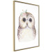 Wall Poster Cheerful Owl - portrait of an owl with a flower on a white contrasting background 135721 additionalThumb 2