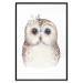 Wall Poster Cheerful Owl - portrait of an owl with a flower on a white contrasting background 135721 additionalThumb 14