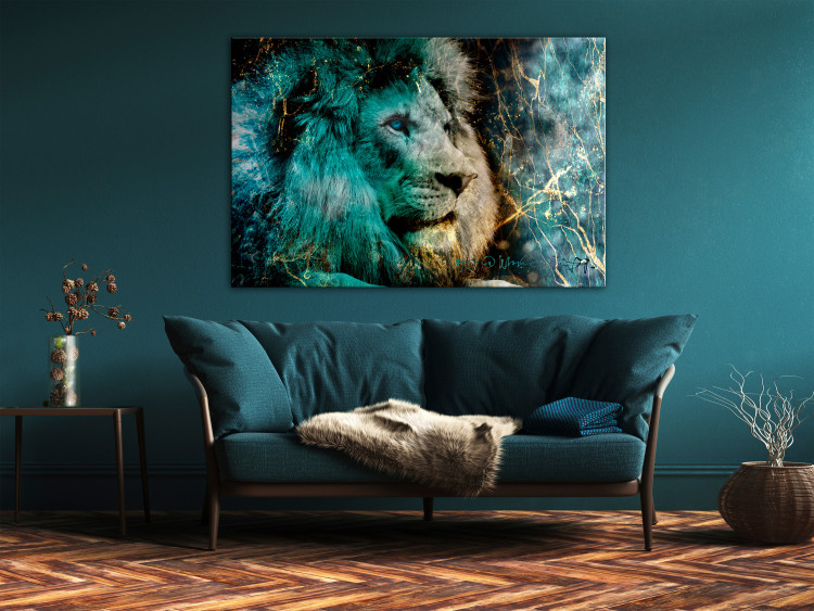 Canvas Blue King (1-piece) Wide - lion and gilded abstraction in the background 138221 additionalImage 3