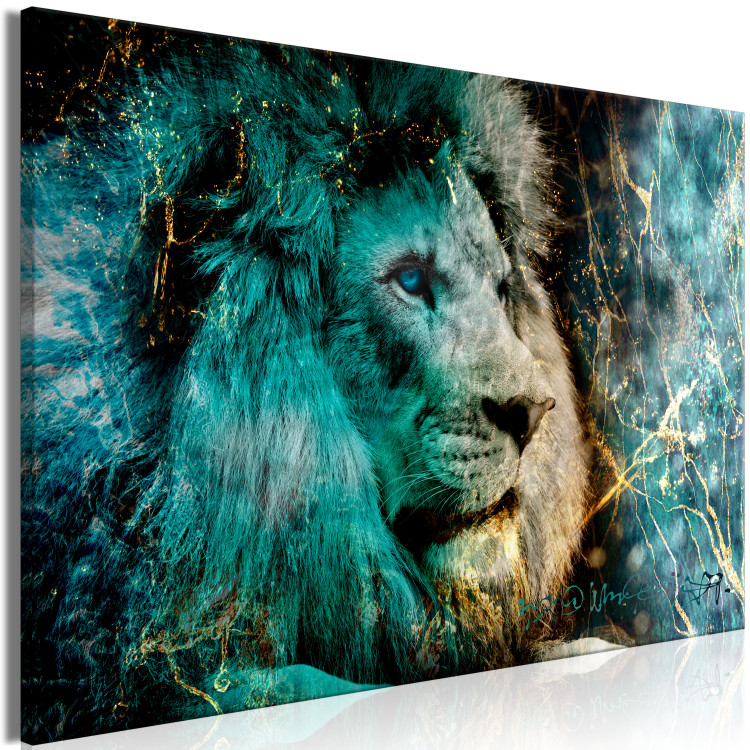 Canvas Blue King (1-piece) Wide - lion and gilded abstraction in the background 138221 additionalImage 2