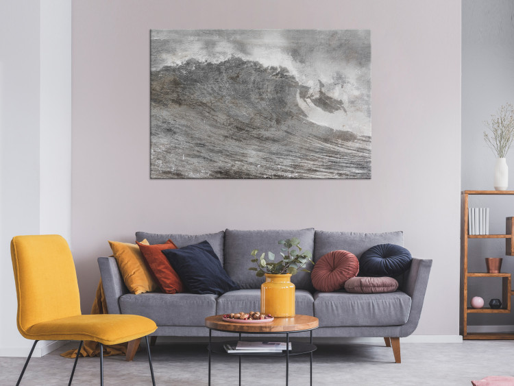 Canvas Print Ocean Tide (1-piece) Wide - black and white seascape in waves 143721 additionalImage 3