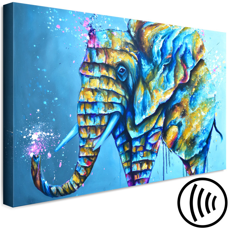 Canvas Elephant on Blue Background (1-piece) - animal colorful fantasy 144721 additionalImage 6