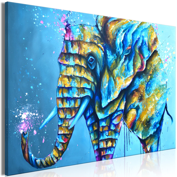 Canvas Elephant on Blue Background (1-piece) - animal colorful fantasy 144721 additionalImage 2
