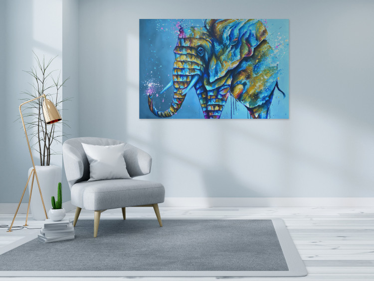 Canvas Elephant on Blue Background (1-piece) - animal colorful fantasy 144721 additionalImage 3