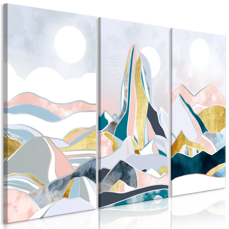 Canvas Print Abstract Triptych - Three Mountain Landscapes With Elements of Gold 146021 additionalImage 2