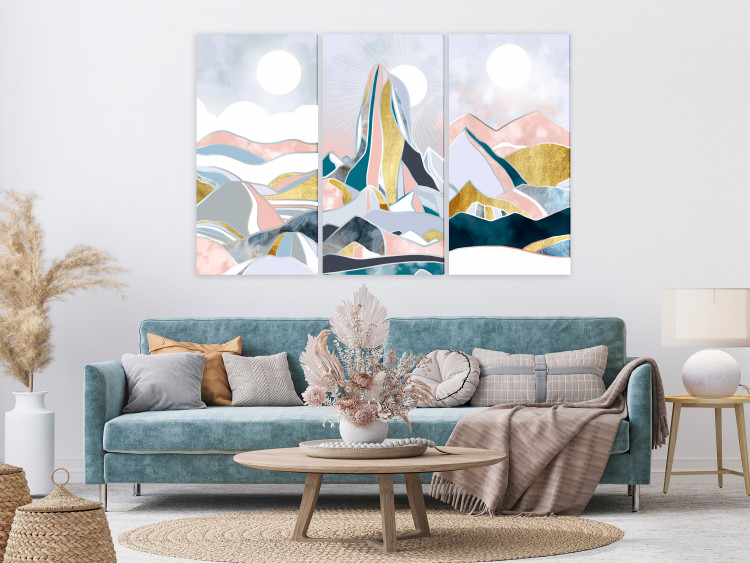 Canvas Print Abstract Triptych - Three Mountain Landscapes With Elements of Gold 146021 additionalImage 3