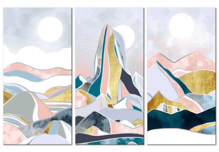 Canvas Print Abstract Triptych - Three Mountain Landscapes With Elements of Gold 146021