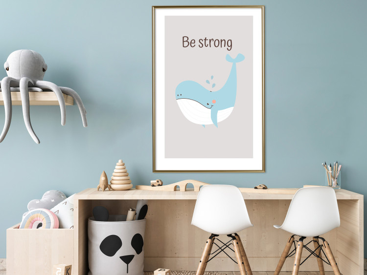 Wall Poster Be Strong - Cheerful Blue Whale and Motivational Slogan for Children 146621 additionalImage 4