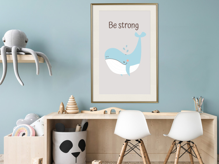 Wall Poster Be Strong - Cheerful Blue Whale and Motivational Slogan for Children 146621 additionalImage 8