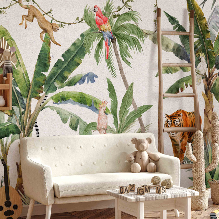 Wall Mural Exotic Landscape - Jungle in Subdued Colors With Animals 149221 additionalImage 4