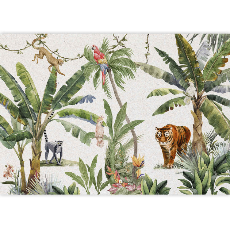 Wall Mural Exotic Landscape - Jungle in Subdued Colors With Animals 149221 additionalImage 3