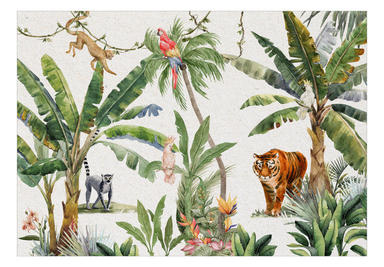 Wall Mural Exotic Landscape - Jungle in Subdued Colors With Animals 149221 additionalImage 1