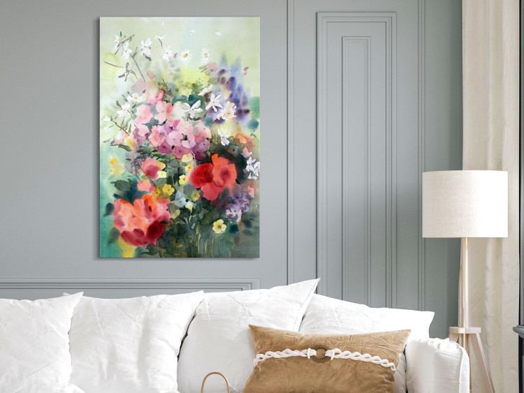 Canvas Watercolor Bouquet (1-piece) - colorful flowers on a blurred background 149721 additionalImage 3