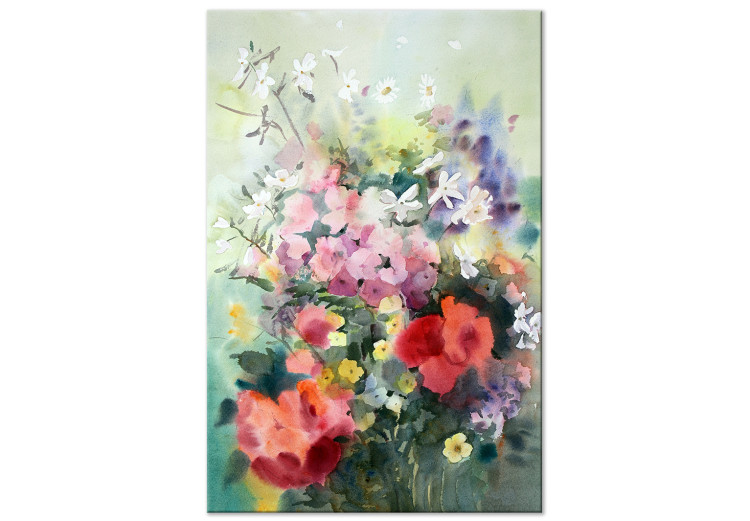 Canvas Watercolor Bouquet (1-piece) - colorful flowers on a blurred background 149721