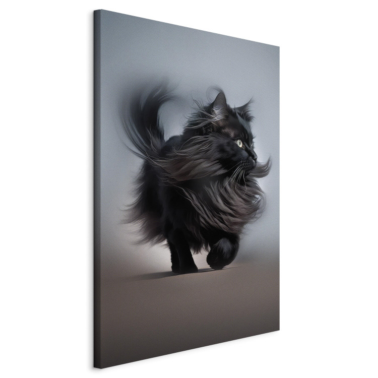 Canvas Art Print AI Maine Coon Cat - Walking Animal With Long Black Hair - Vertical 150121 additionalImage 2