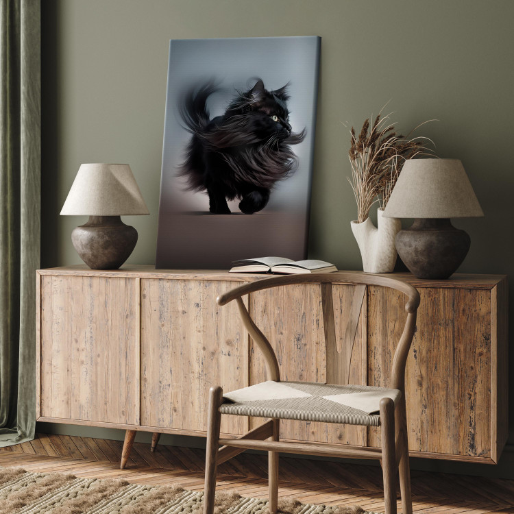 Canvas Art Print AI Maine Coon Cat - Walking Animal With Long Black Hair - Vertical 150121 additionalImage 5