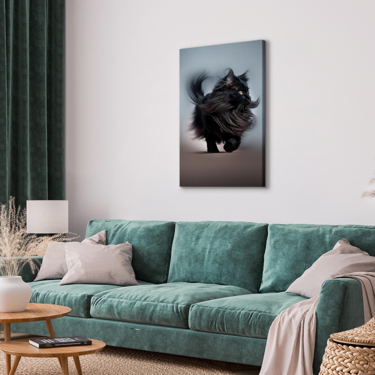 Canvas Art Print AI Maine Coon Cat - Walking Animal With Long Black Hair - Vertical 150121 additionalImage 4