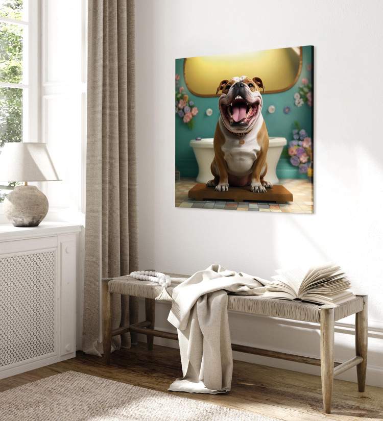 Canvas Print AI French Bulldog Dog - Animal Waiting In Colorful Bathroom - Square 150221 additionalImage 10