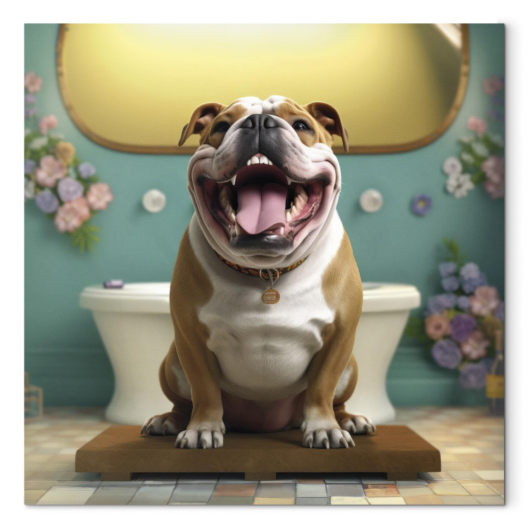 Canvas Print AI French Bulldog Dog - Animal Waiting In Colorful Bathroom - Square 150221