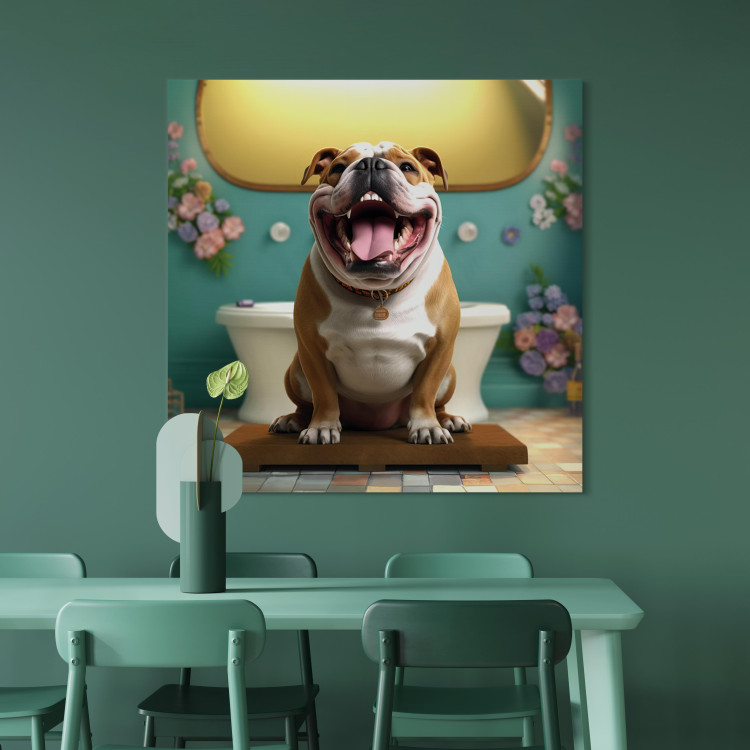 Canvas Print AI French Bulldog Dog - Animal Waiting In Colorful Bathroom - Square 150221 additionalImage 5