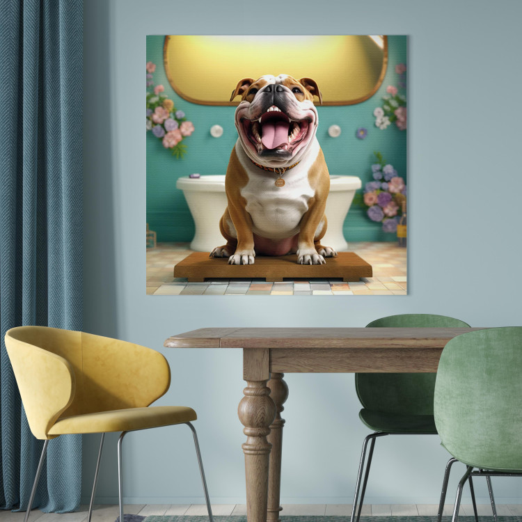 Canvas Print AI French Bulldog Dog - Animal Waiting In Colorful Bathroom - Square 150221 additionalImage 3