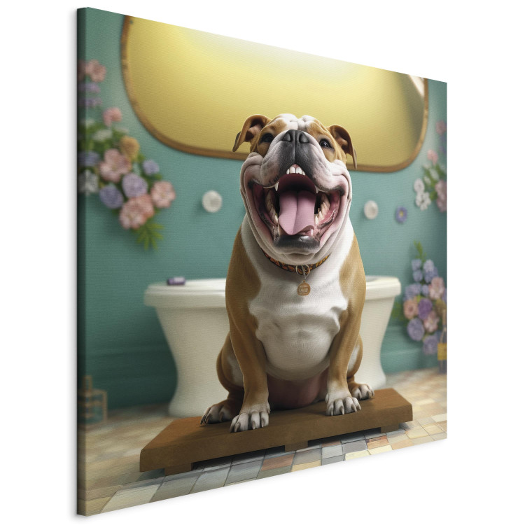Canvas Print AI French Bulldog Dog - Animal Waiting In Colorful Bathroom - Square 150221 additionalImage 2