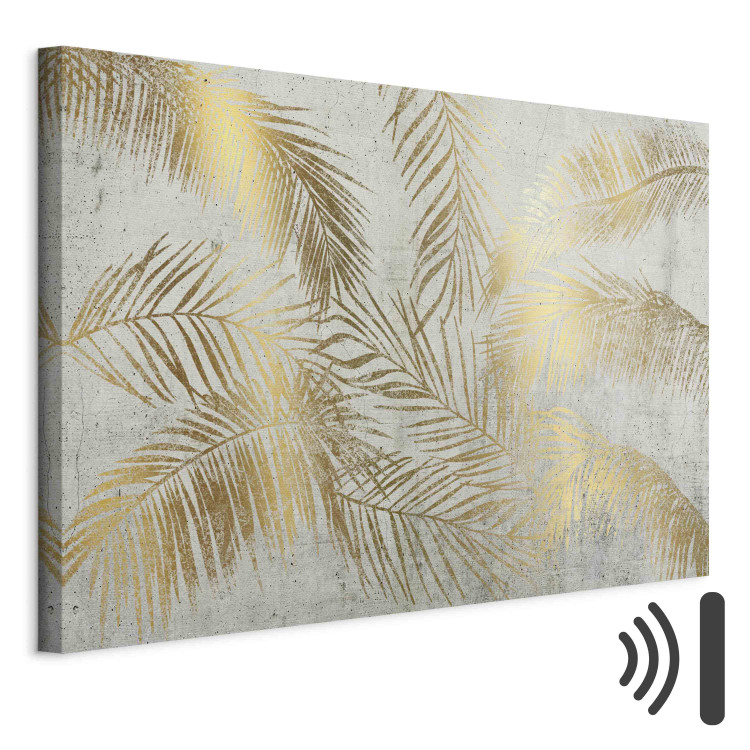 Canvas Print Palm Leaves - A Composition of Plants Forming an Arrangement on a Gray Background 151221 additionalImage 8