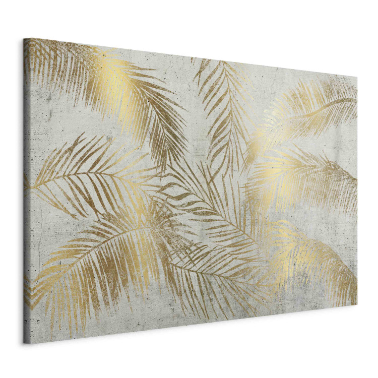 Canvas Print Palm Leaves - A Composition of Plants Forming an Arrangement on a Gray Background 151221 additionalImage 2